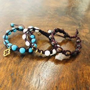 Semi-Precious and Wood Adjustable Macrame Bracelet